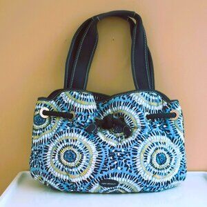 Vera Bradley Starry Night Shoulder Bag Blue White Yellow Canvas Rope Accent